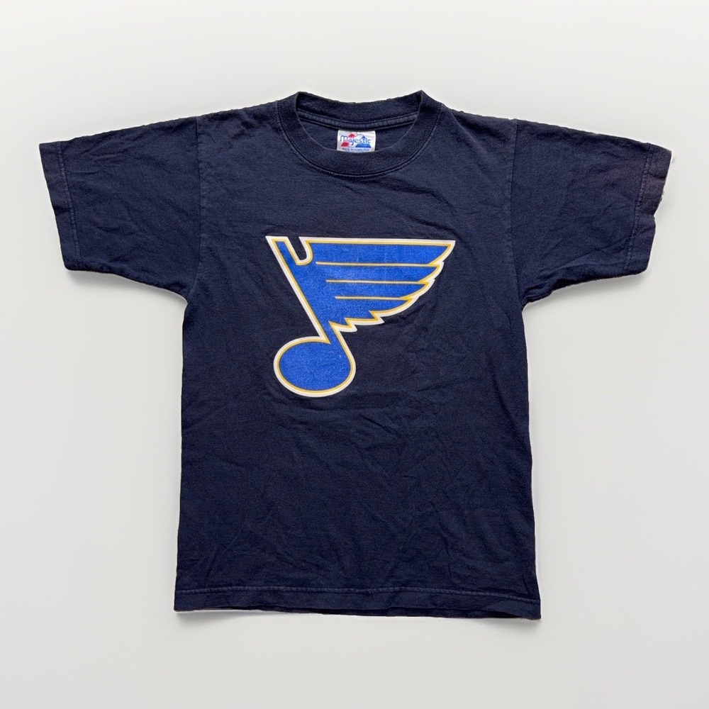 Vintage Majestic Mens St. Louis Blues Graphic T-Shirt Top S Blue Jackman Y2k Tee